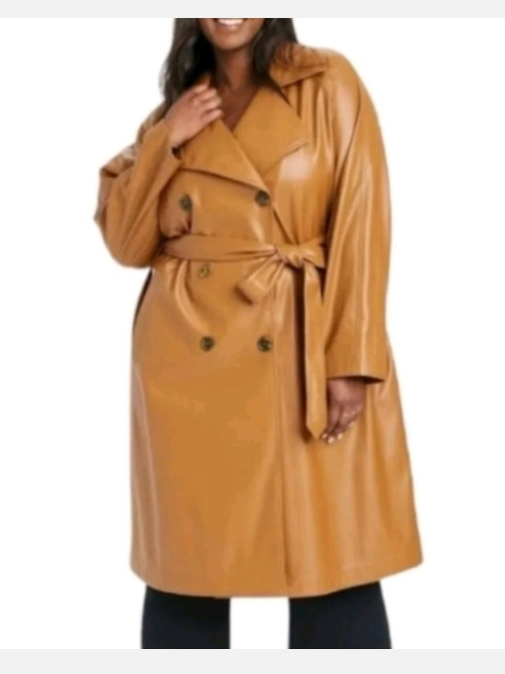 Ava & Viv Women's Faux Leather Trench Coat Brown 2X